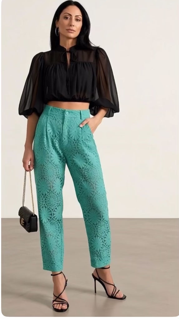 Pantalone verde macramè